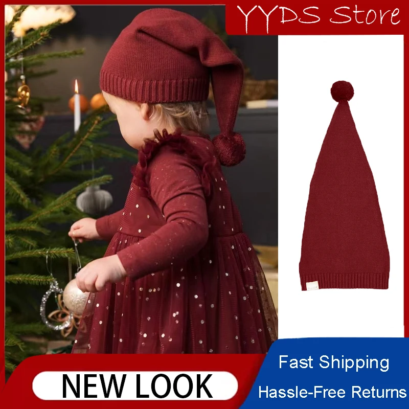 Children's Christmas Hat Autumn and Winter Red Male and Female Baby Modal Beanie Hat Long Tail Pointed Wool Knitted Hat