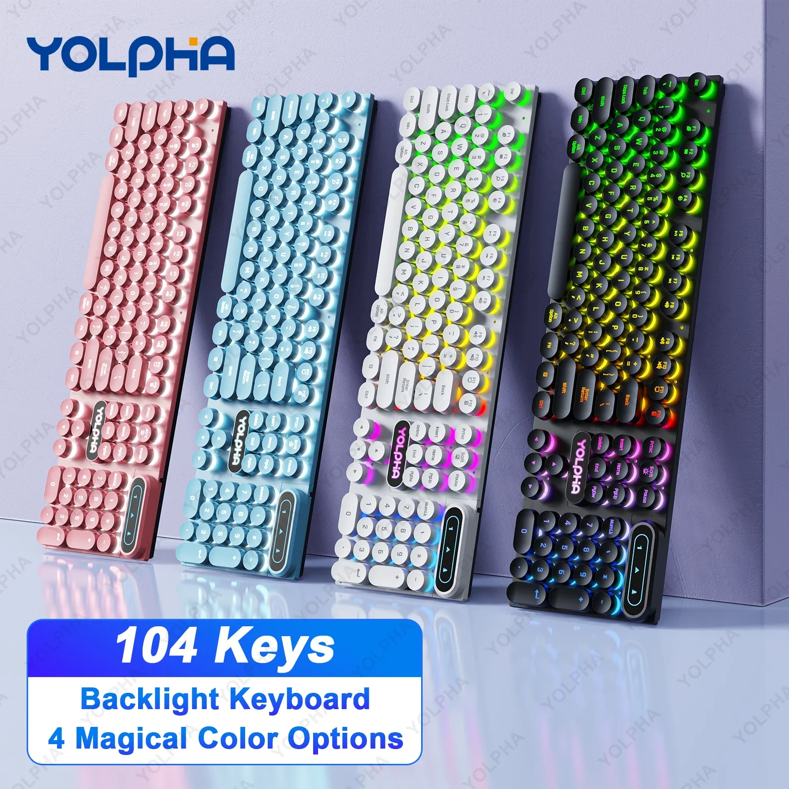 

104Keys Wired Keyboard with RGB Backlit Breathing Light Gaming Wired Ergonomic Keyboard for Computer Laptop for PC Gamer Office