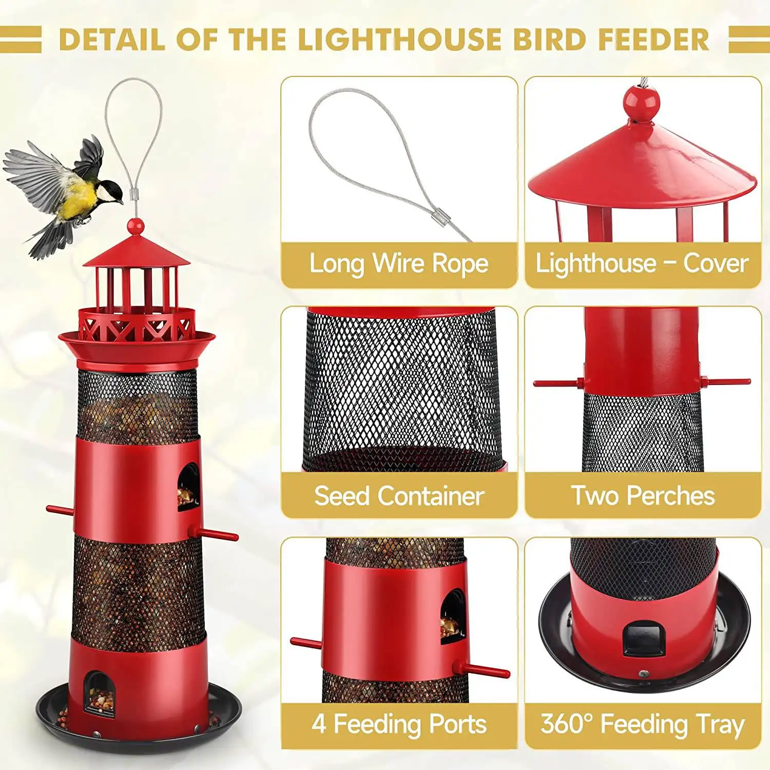 

A93Z Bird Feeders Outdoors Hanging Squirrel Proof Wild Bird Feeder Outside Birdcage For Birds Black