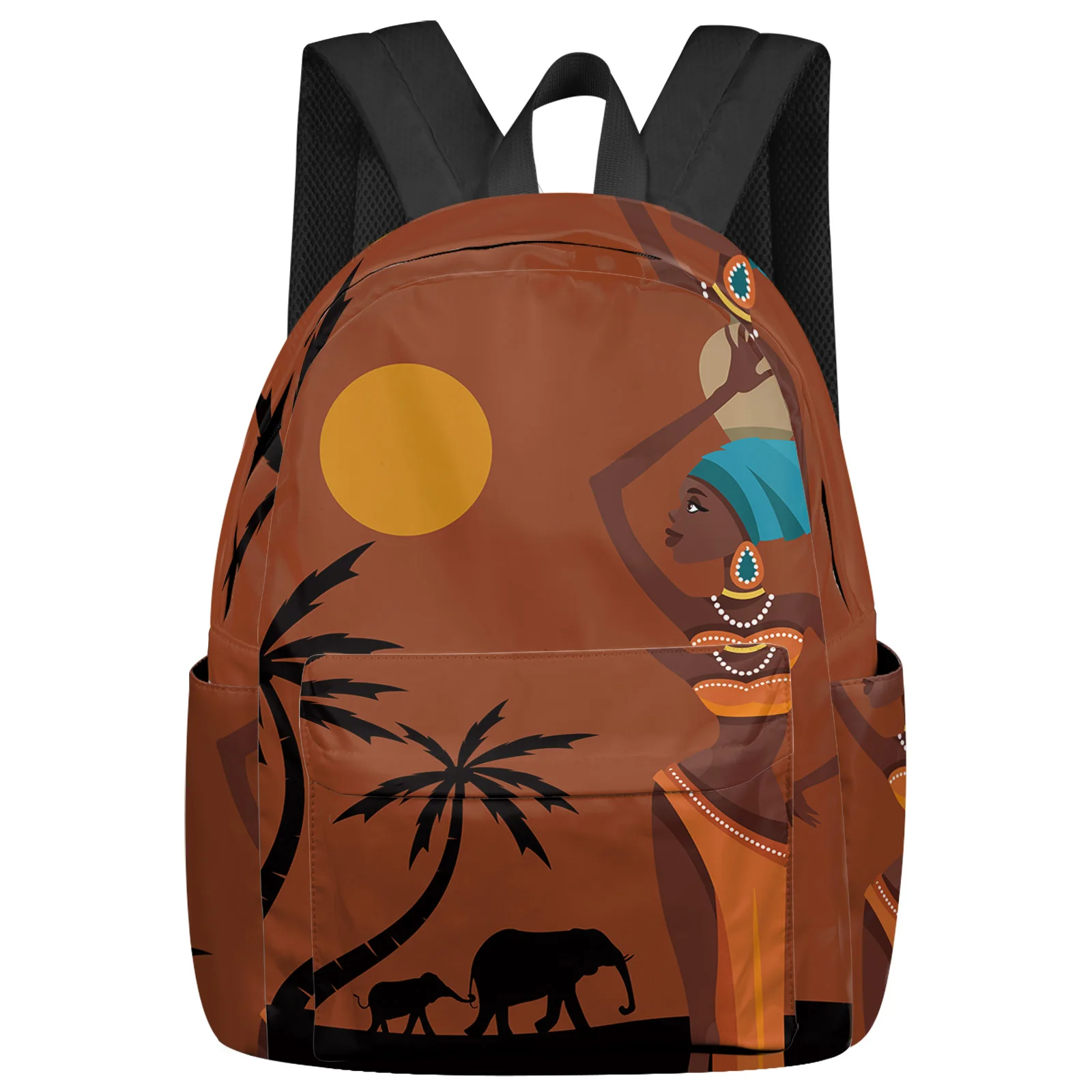 African Women Sunset Landscape Elephant Backpacks Teenagers Student School Bags Laptop Backpack Men Women Female Travel Mochila