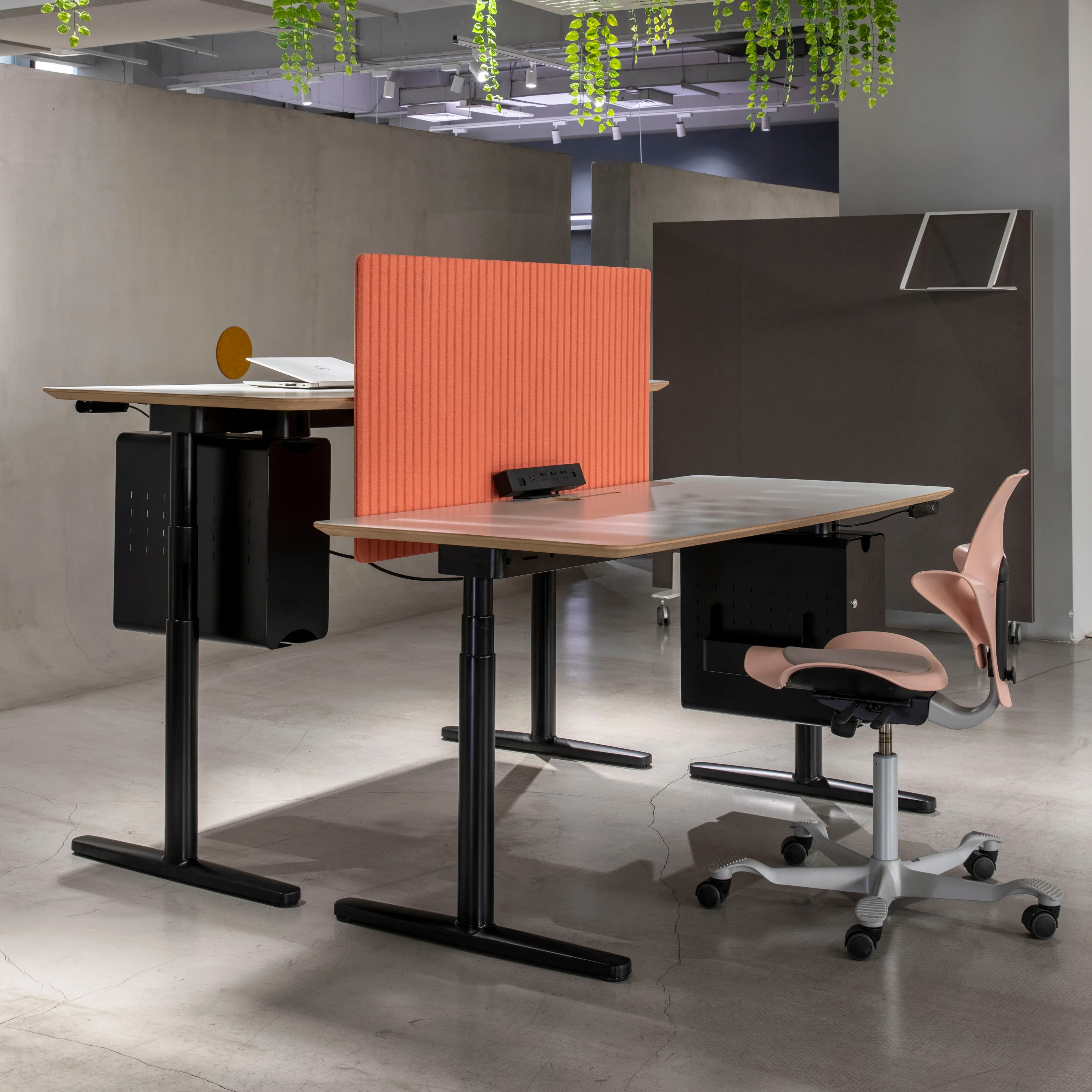 Modern metal design electric height adjustable smart desk with 2 motors, L-shaped drawers, iron frame, commercial