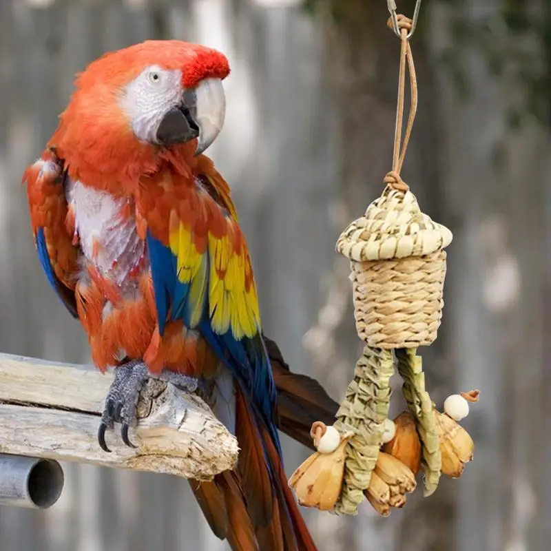 

Игрушки для жевания попугаев, большая жевательная игрушка для птиц, попугаев, натуральная соломенная большая забавная жевательная игрушка для птиц с съедобными прочными узлами для восхождения