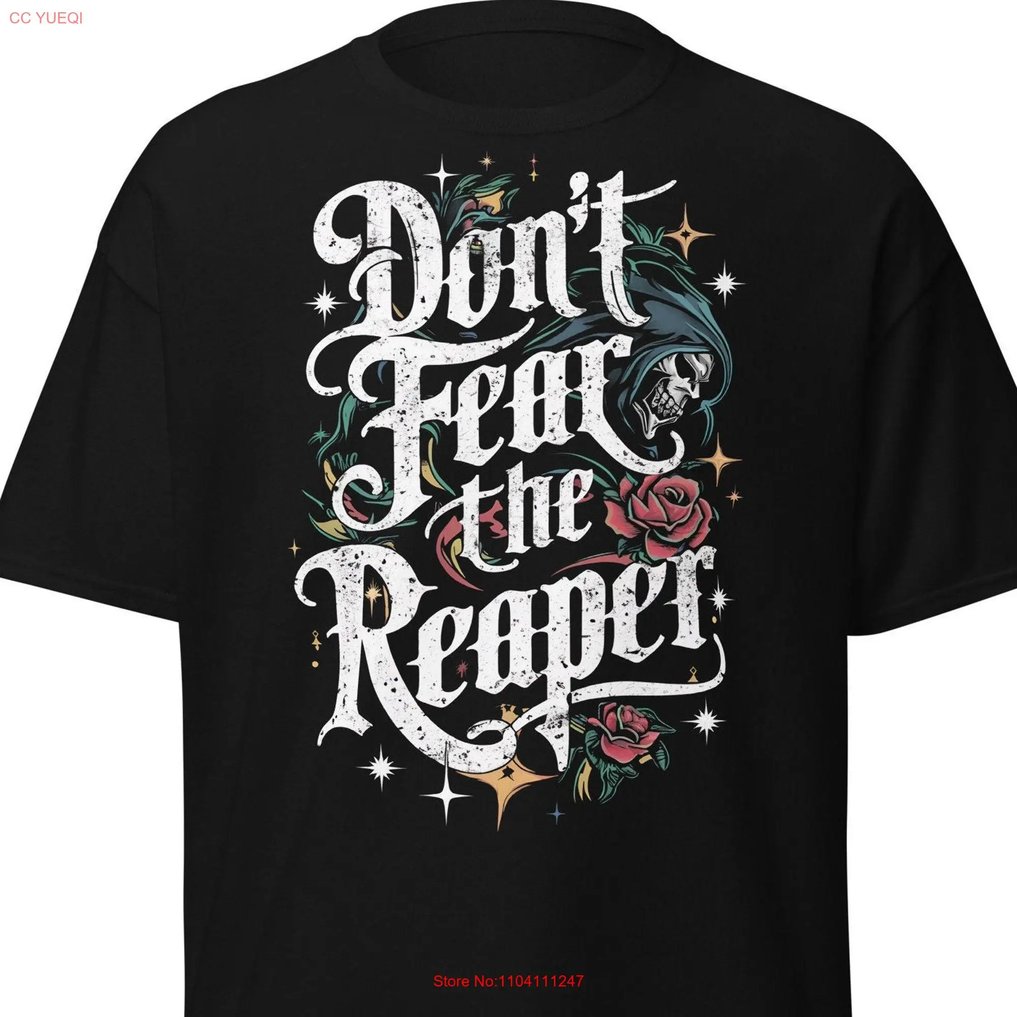 Dont Fear The Reaper II Tattoo Style T shirt Great Present Idea for Men or Women long or short sleeves