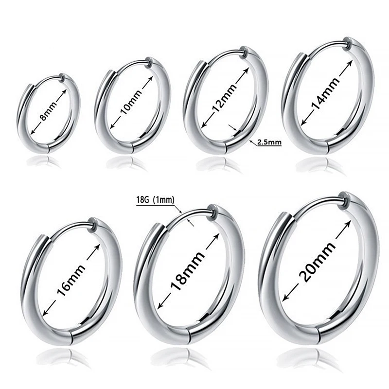 7pcs Small Hoop Earrings Set for Women Men Gold Silver Color Stainles Steel Round Circle Stackable Ear Hoops Piercing Jewelry