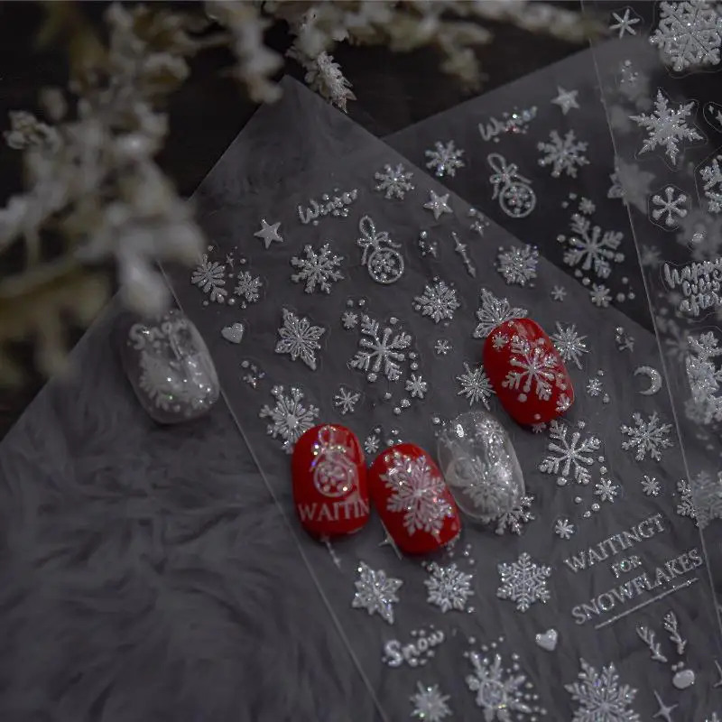 สติ๊กเกอร์ตกแต่งเล็บลายเกล็ดหิมะคริสต์มาสสุดหรู สำหรับตกแต่งเล็บ DIY อุปกรณ์ตกแต่งเล็บ ลายปีใหม่