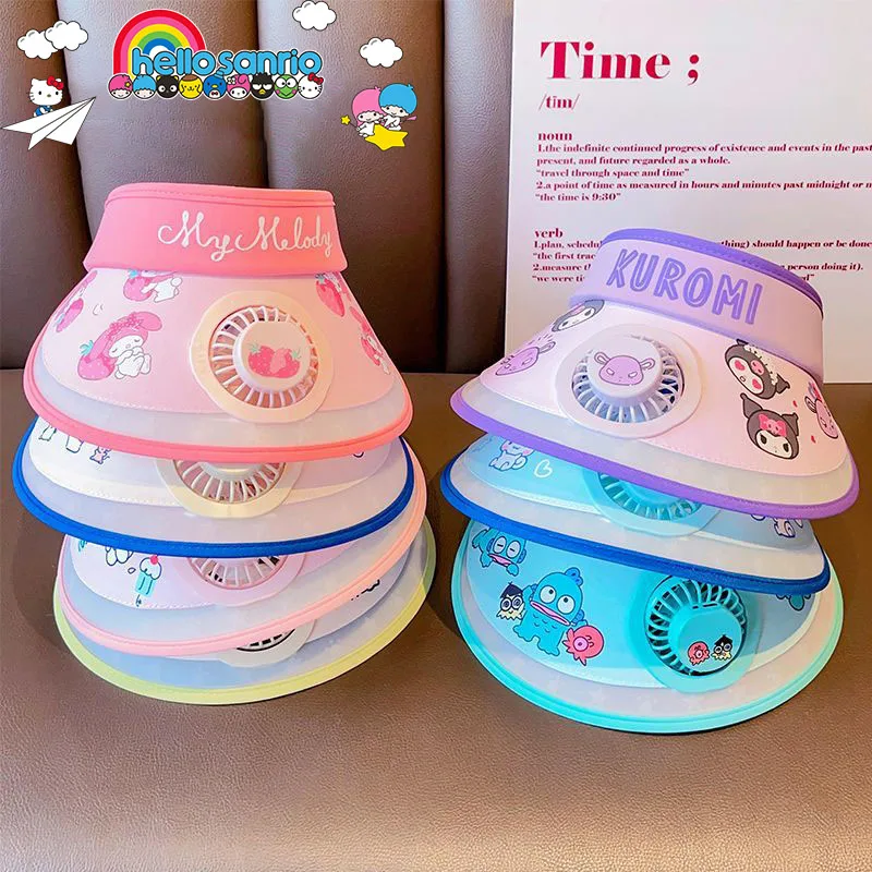 

Summer Kawaii Kuromi Anime Sanrio Sunblock Fan Hat Boys Girls Cute My Melody Cinnamoroll Usb Cool Cap Lovely Gifts for Kids