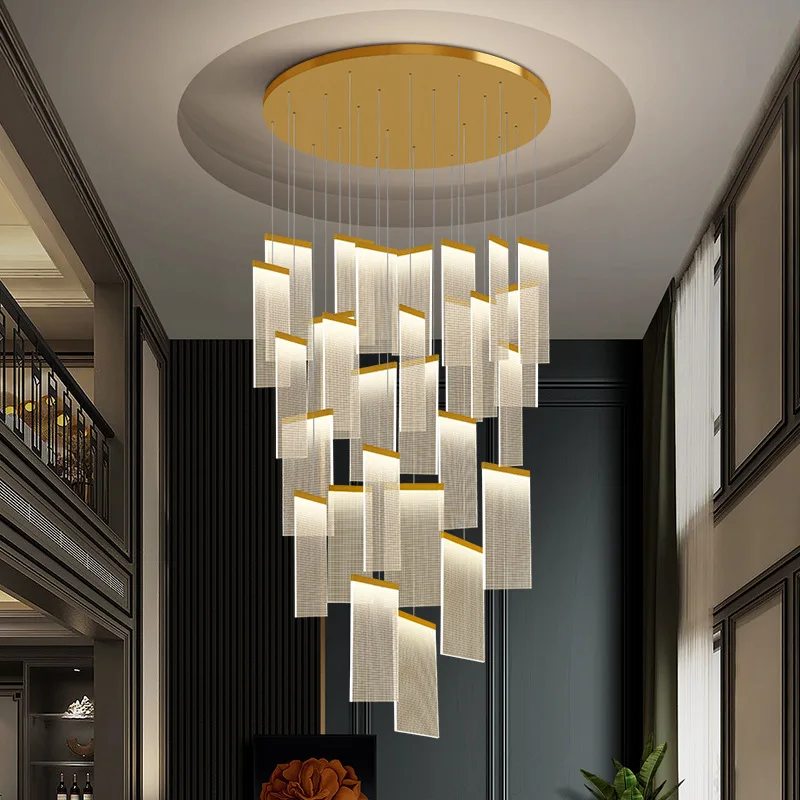 Modern LED Luxury Chandeliers Staircase Decor Hanging Pendant Lights Living Room Villa Hall Hotel Gold Suspension Lustre Lamps