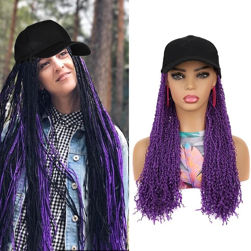 

Baseball Zizi Braided Hat Wigs Cap Wig Box Braids Crochet Twist Dreadlocks Straight Synthetic Hair Wig for Black and White Women