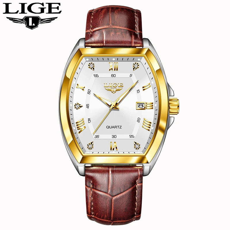 

LIGE 2024 new fashion men's watch luxury original brand quartz leather waterproof luminous date mens watch with box reloj hombre