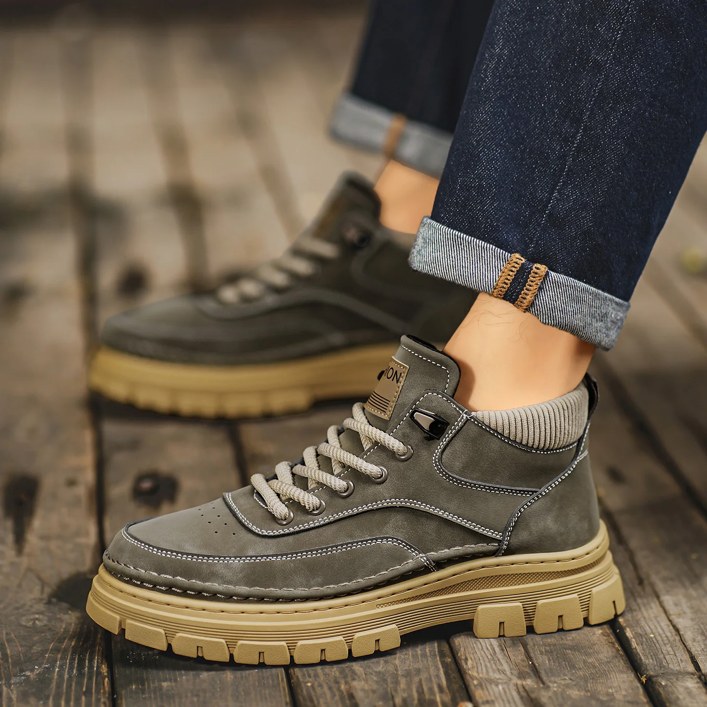 Autumn Winter New Men Retro British Style Mid-top Boots, Anti Slip Wear Resistant Casual Work Shoes, Trend Low Top Ankle Boots