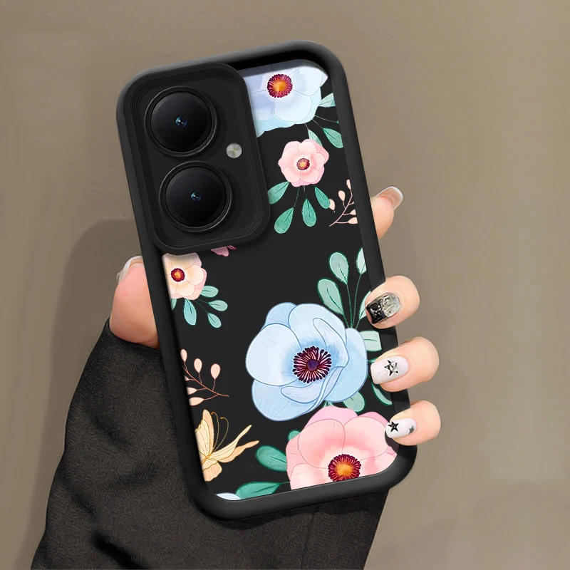 زهرة الأزهار جراب هاتف ل Vivo Y29 Y28 Y27 Y22S Y21T Y38 Y36 Y35 Y33S Y33T Y31 2021 Y30 سيليكون ماتي غطاء مقاوم للصدمات