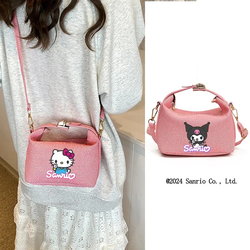 Hello Kitty Kuromi Women Mini Square Handbag Trendy Shoulder Bag Bucket Crossbody Bags Casual Seaside Beach Bag Gilr Handle Tote