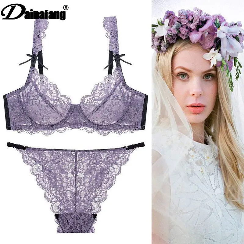 

Large size bra ladies high-end sexy lace bra set hot style lace lingerie panty set underwear women set see through bra