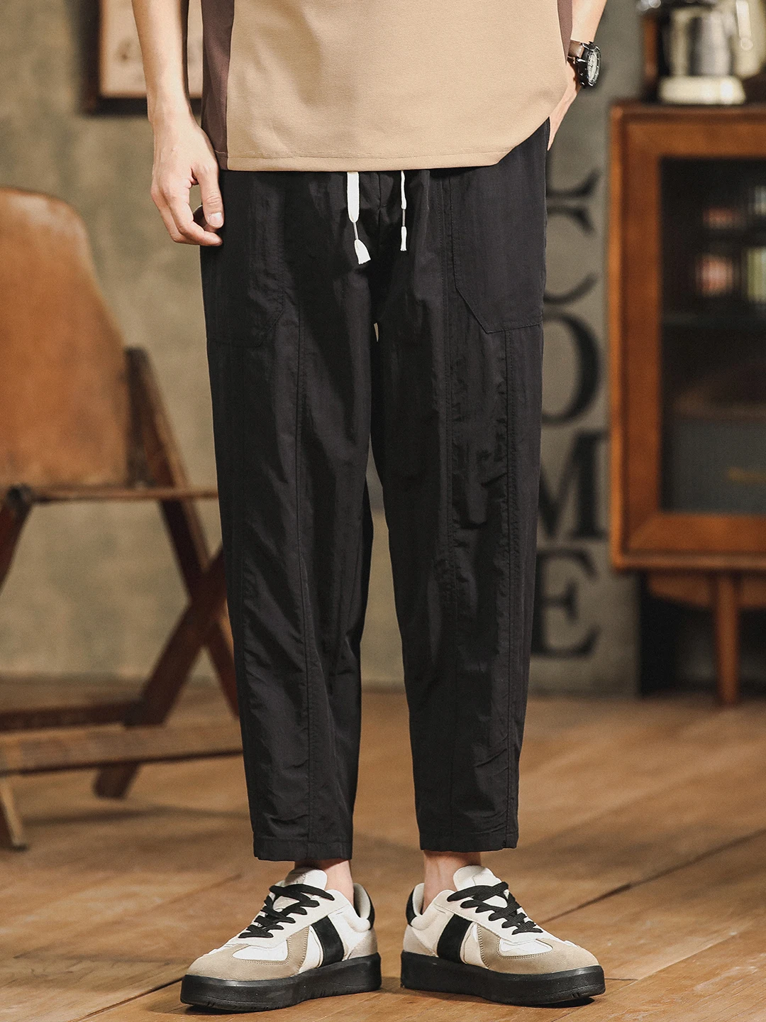 

Мужская летняя рабочая одежда в стиле ретро из ледяного шелка Cool Feeling, свободные прямые повседневные брюки, дышащие восьмиteen брюки Qui Dry