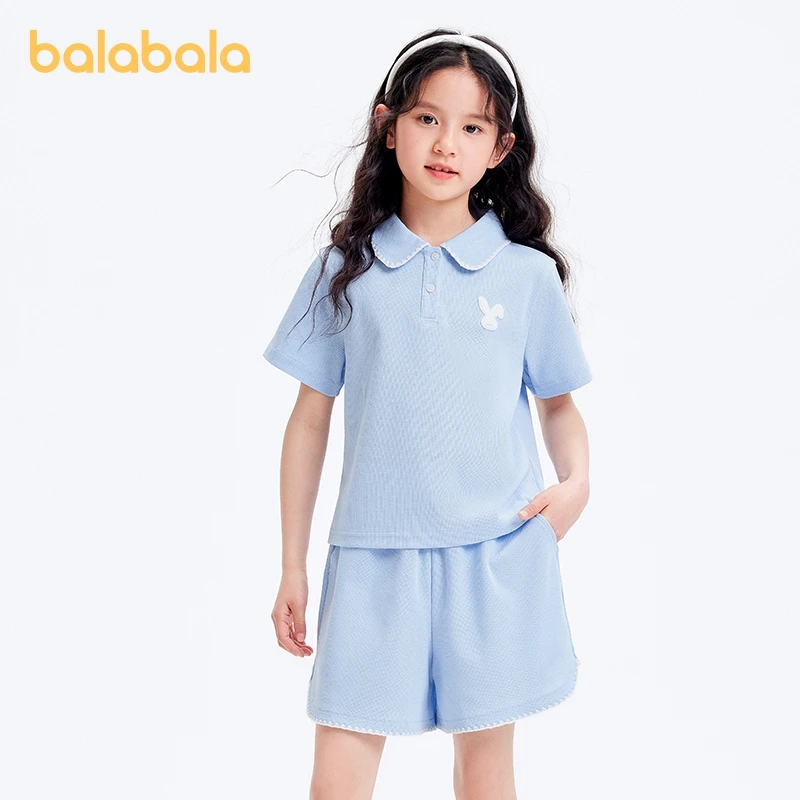 

Balabala Short-Sleeve Set Unisex Two-Piece Set Boys Girls Set Little and Big Kids 2024 Summer Polo Shirts Parent-Child Matching