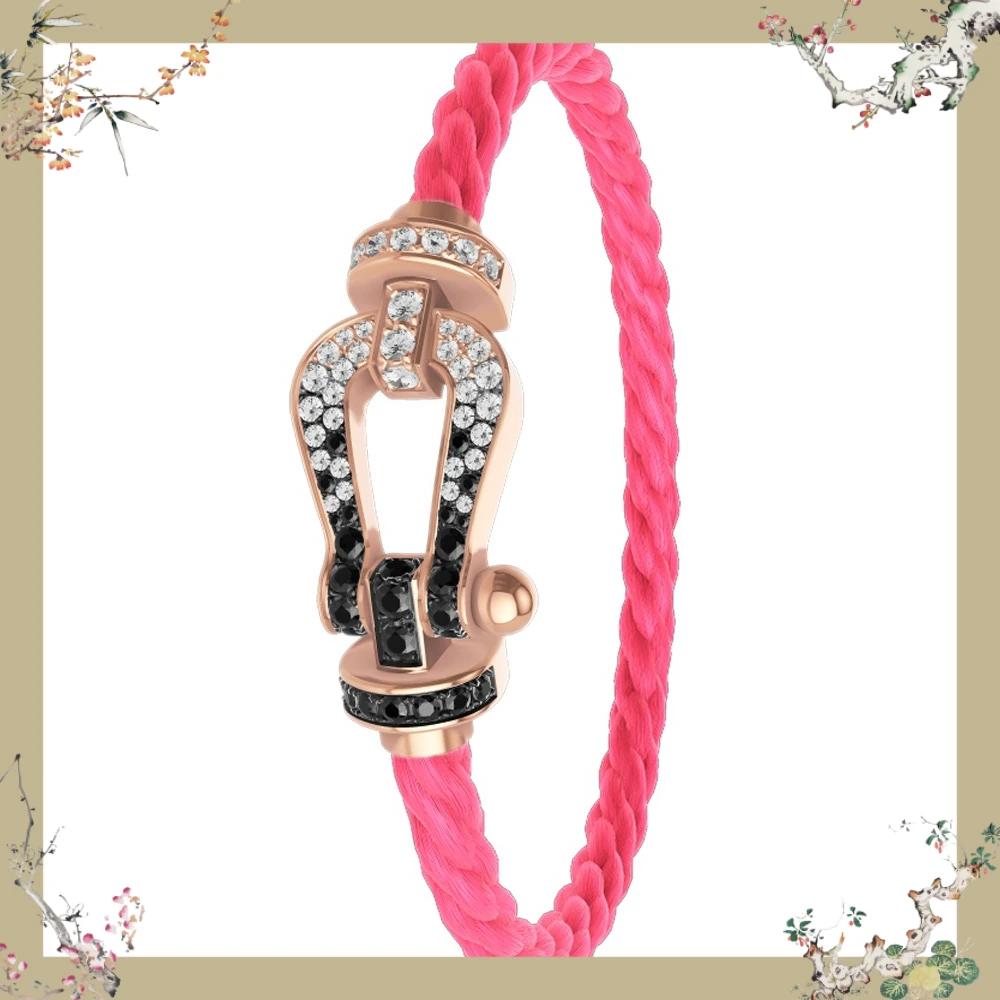 

VZZS New 925 Silver pink Grey Nylon L Double Row Colorful Zircon Bracelet Female Daily Wear Party Gifts Luxurious Couple Jewelr