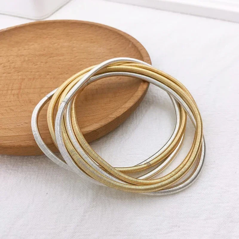 New Fashion Gold-plated Elastic Spiral Telescopic Bracelet Set for Women Hot Selling Simple Elegant Spring Bracelet Jewelry Gift