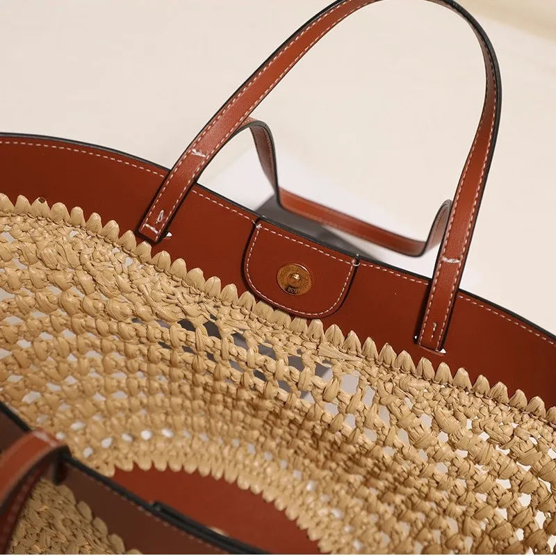 Hollow Woven Beach Bags for Women Handbags Handmade Crochet Basket Bag Summer Travel Straw Bag Fashion Knitting Shoulder Bags