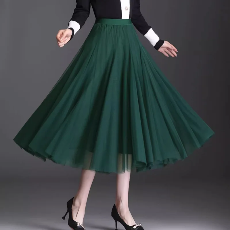 

High End Midi Skirt Women's New White Skirt 720 Degree Swing Dance Skirt High Waist Sand Skirt A-line Long Skirt