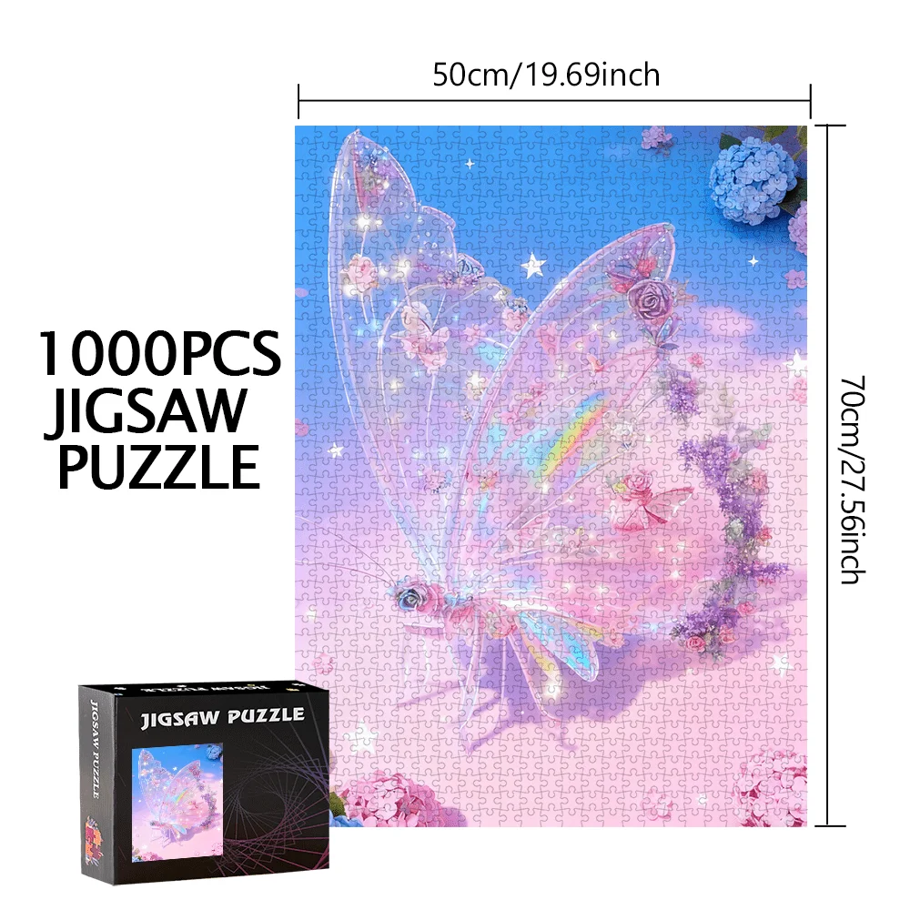 Puzzle con ali di farfalla e rose da 500 pezzi/1000 pezzi |   Puzzle portatile in cartone per compleanno, Halloween, Natale, grazie