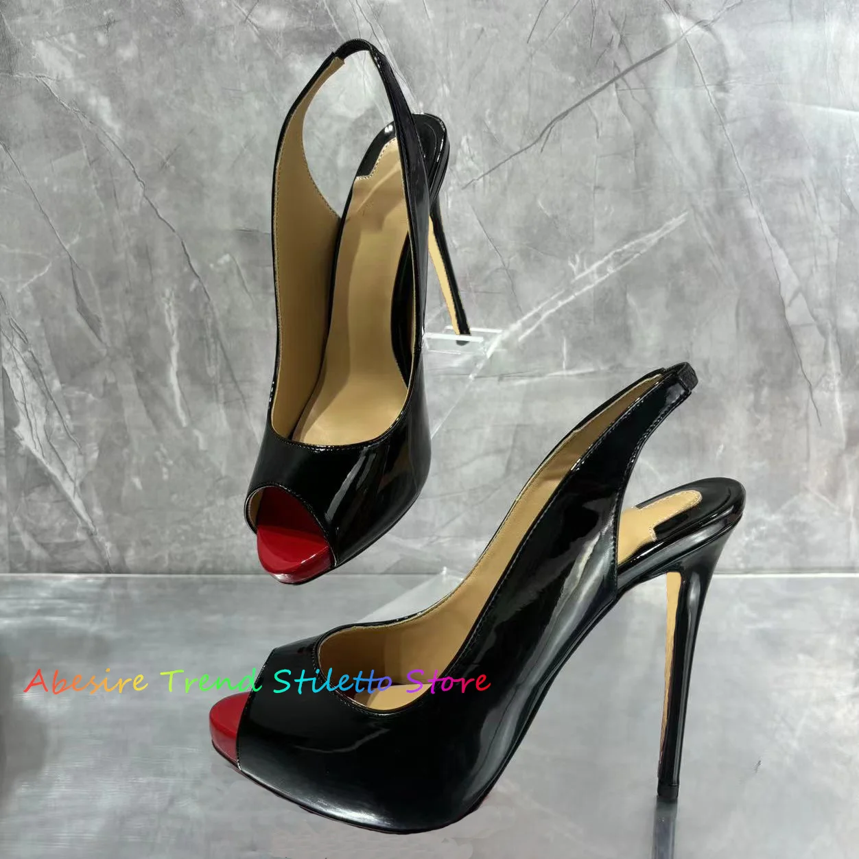 Zapatos de tacón alto y fino para mujer, calzado de punta abierta, Sexy, a la moda, con plataforma, sin cordones, color negro, 8, 10 y 12cm