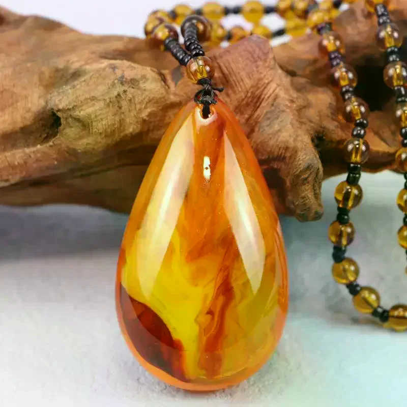Natural Amber Necklace Beeswax Bead Honey Brazilian Amber Necklace Pendant Handmade Ethnic Style Ornament Bohemian Jewelry Gift