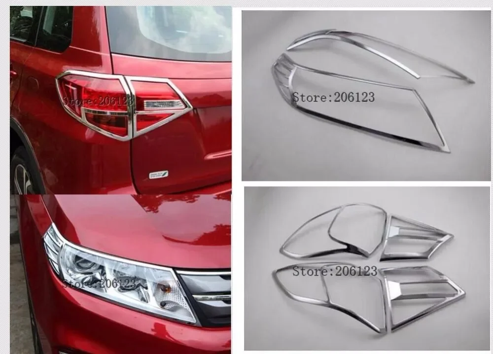 ABS Chrome Front Lamp Cover Headlight Cover Tail Rear Light Cover Trim For Suzuki Vitara 2016 2017 2018 2019 2020