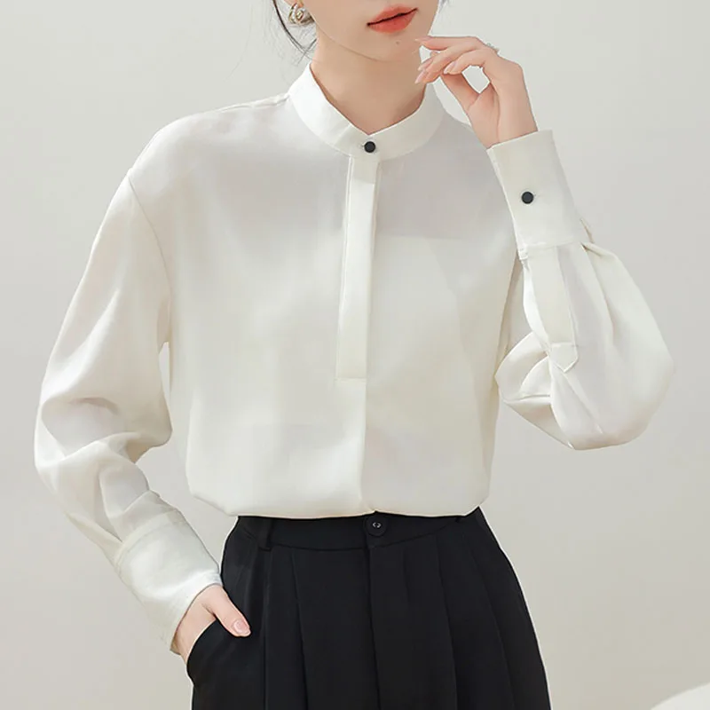 Fashion Long Sleeve Stand Collar Women Blouse White Blouse Shirt Women Tops Blouses Shirts Blusas Para Mujer Camisas Blusa M870