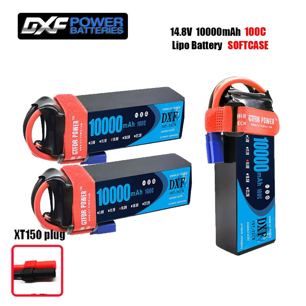 

DXF 4S Lipo Battery 14.8V 10000mAh 100C with XT150 Plug SoftCase for 1/8 Buggy Truggy Offroad Car Boat Truck Airplane UAV RACIN