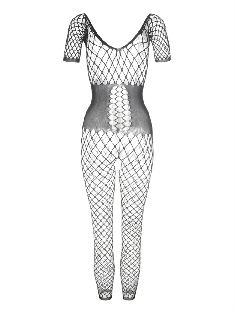 Plus Size Womens Bodystocking Bodysuit High Stretch Hollow Out Off Shoulder See Through Fishnet Sheer Sexy Lingerie BDSM Uniform