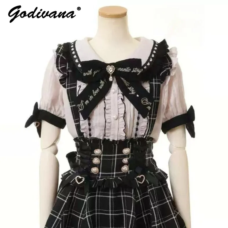 

Japanese Style Liz Shirts New Summer Sweet Lace Bow Short Sleeve Blouse Girls Women's Lolita Top Blusas S-5XL