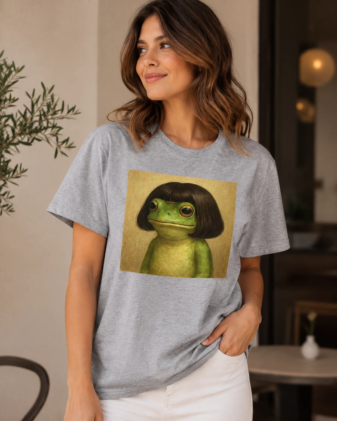 Funny Frog Face with Bob Haircut Meme T-Shirt: Women's Fashion & Humor Short-Sleeve T-Shirt Retro '90s Casual Oversized T-Shirt