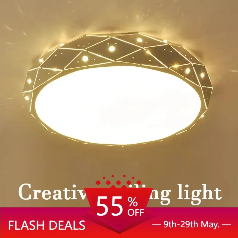 

LED Ceiling Light with Remote Control Dimmable 90-260v White Creative Circular Ceiling Lamp Living Room Bedroom Indoor Lighting