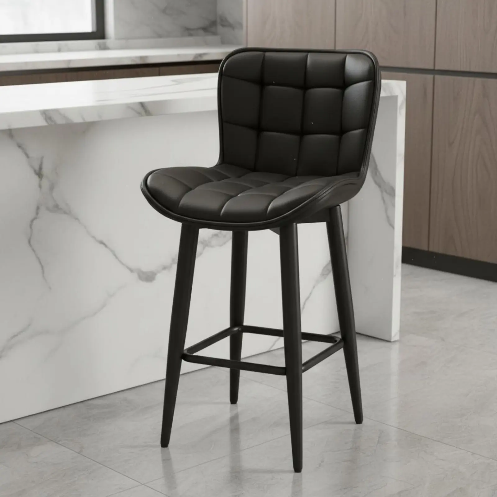 Rotate Counter Stool Ergonomic Backrest Upholstered Bar Stool Kitchen Island Chair Scuff Resistant Textile Tufted High Chair
