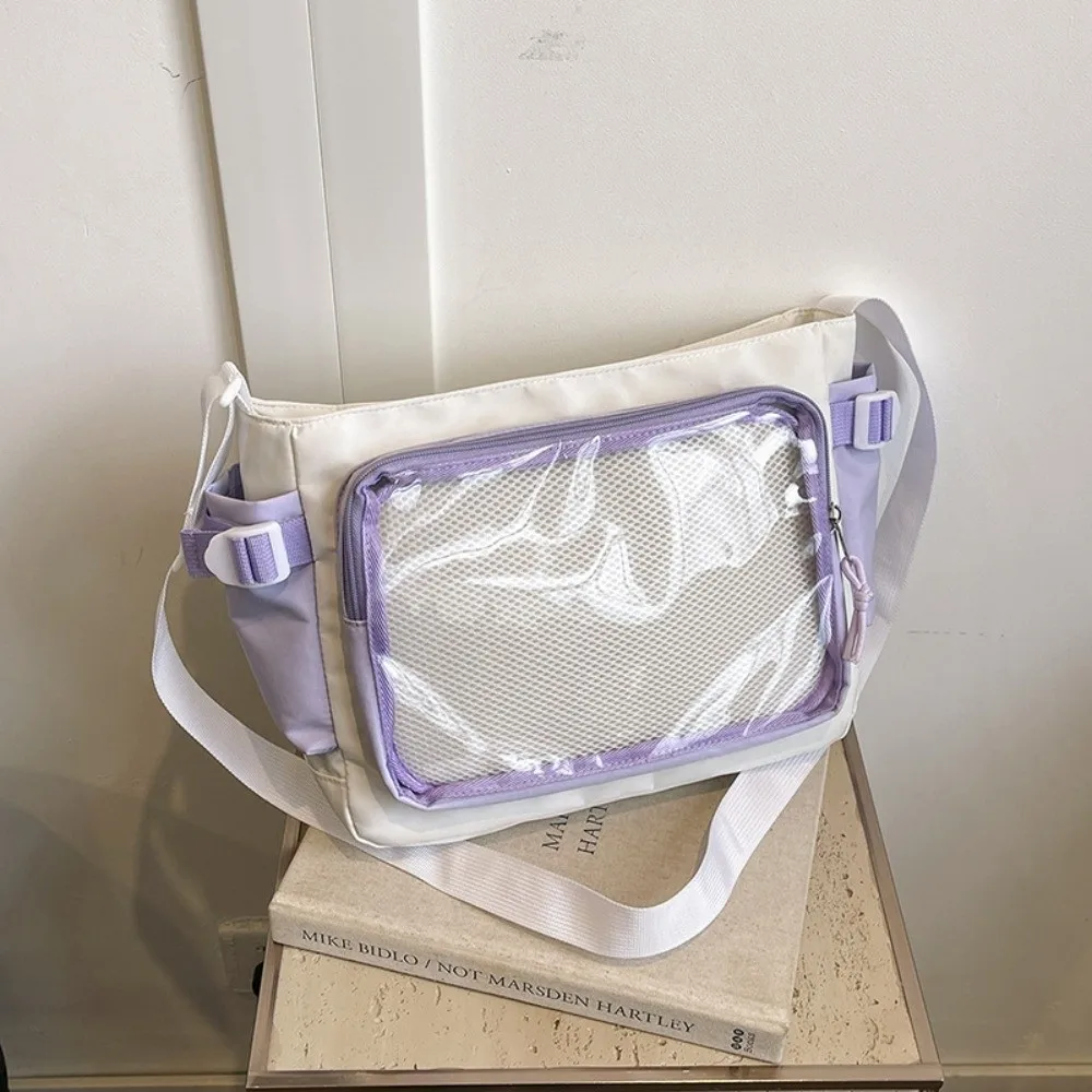 Simple Clear Transparent Pocket Itabag PVC College Style Badge Display Shoulder Bag Nylon Cross Body Crossbody Bag Outdoor
