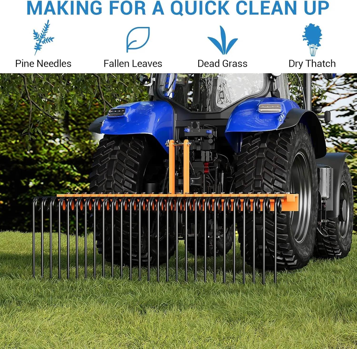 مشط إبرة من قش الصنوبر مقاس 72 بوصة، مشط المناظر الطبيعية النقطية وجهاز فصل العشب للجرارات، ومسابك المناظر الطبيعية ذات 3 نقاط، 30 نوعًا من الفولاذ الربيعي،