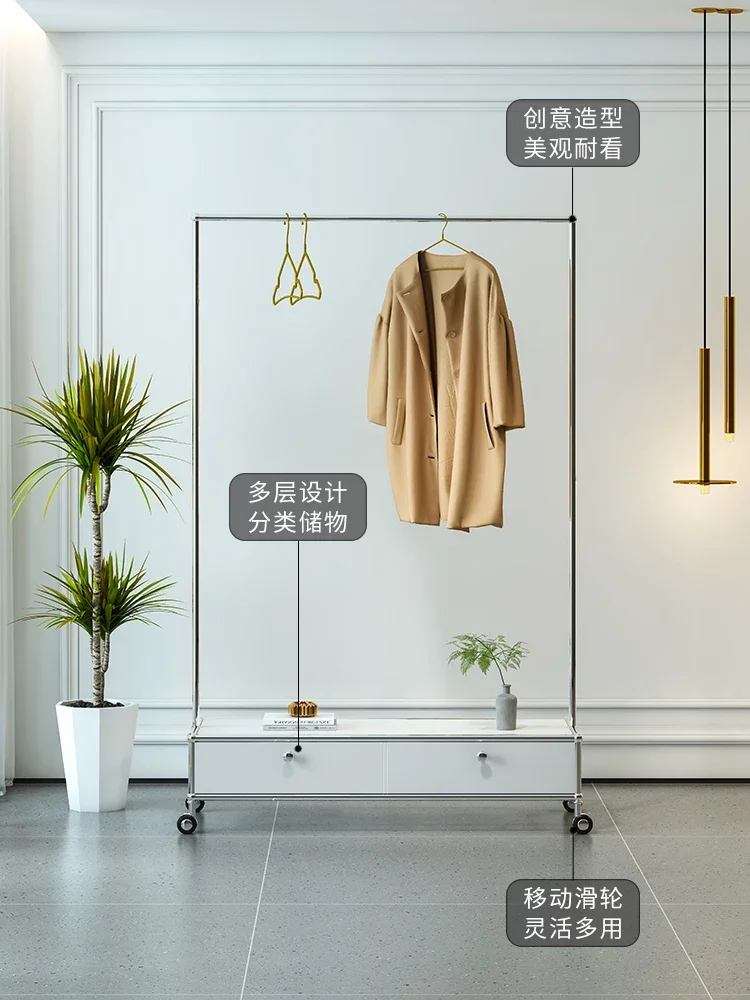 Medieval designer minimalist mobile clothes rack with wheeled storage module cabinet INS multifunctional hanging clothes rack