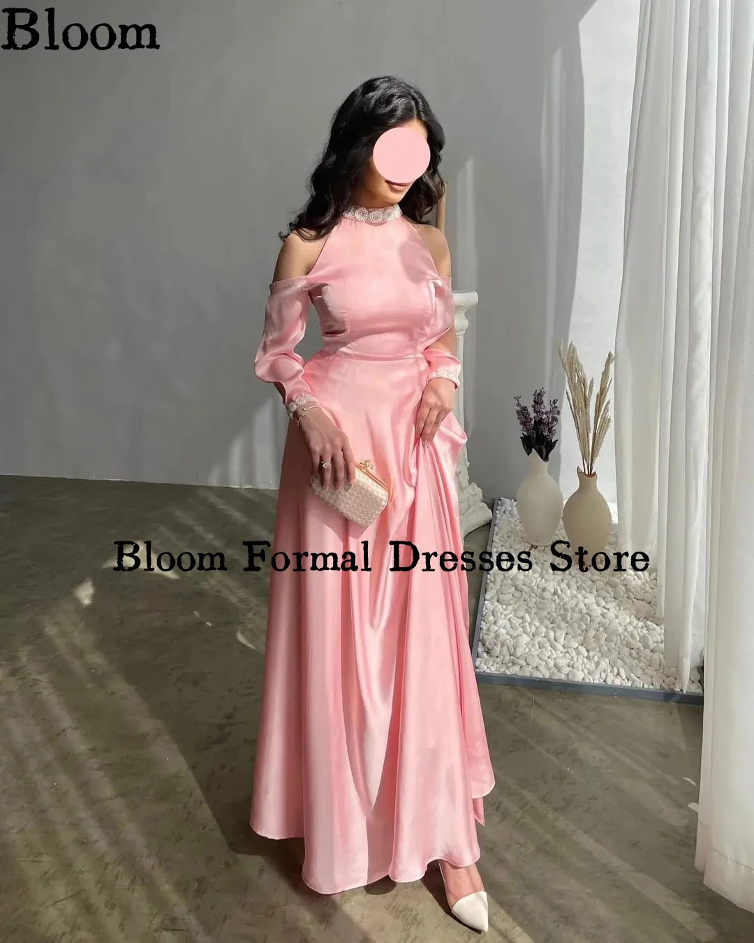 Bloom-vestidos de graduación personalizados con hombros descubiertos, manga larga, línea A, vestidos de noche modernos para niñas, vestido de fiesta de boda, envío gratis