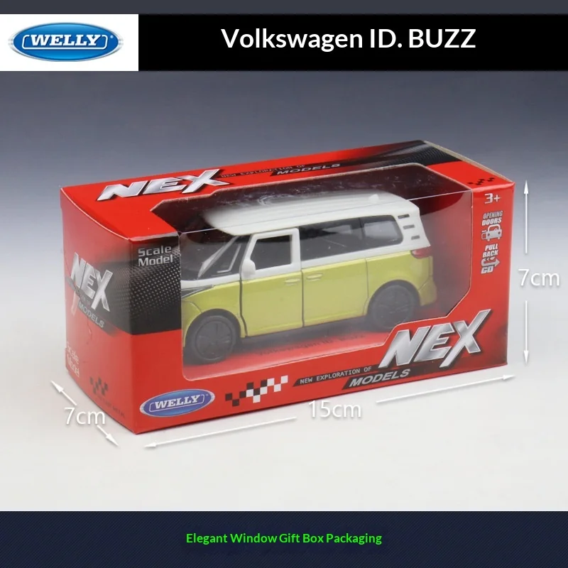 WELLY 1:36 Volkswagen ID. Buzz Pull-Back Alloy Die-cast Model, Officially Licensed Electric Bus Replica for Collectors & Display image 4