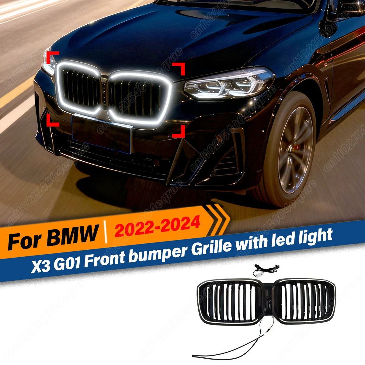 Für BMW X3 G01 2022 2023 2024 Front Stoßstange Grille Doppel Linie Stil Nieren Grill mit Led-Licht Kühler mesh Auto Zubehör
