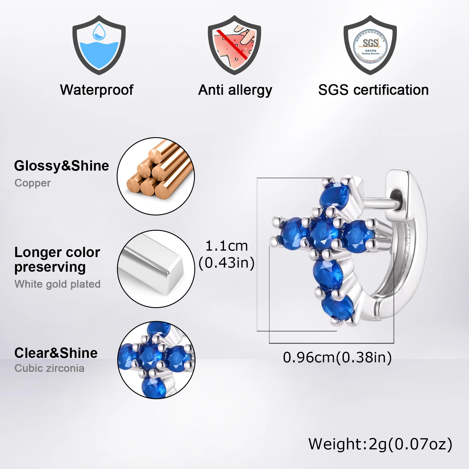 Vnox Herren Kreuz Huggie Hoop Ohrringe, Kupfer mit Zirkon-Einlage, mehrfarbiges Kreuz-Piercing-Schmuckstück, Geschenk für Männer, für den täglichen Gebrauch und Partys. – Detail 6