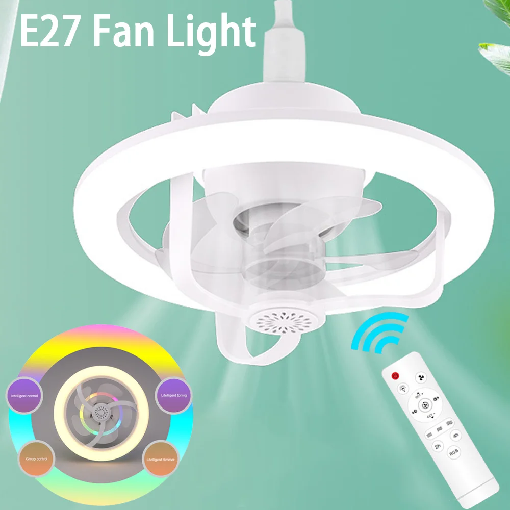 50W Ceiling Fan with Light E27 Base LED Ceiling Lights with Remote Control for Bedroom Living Room Electric Fan Home Appliance