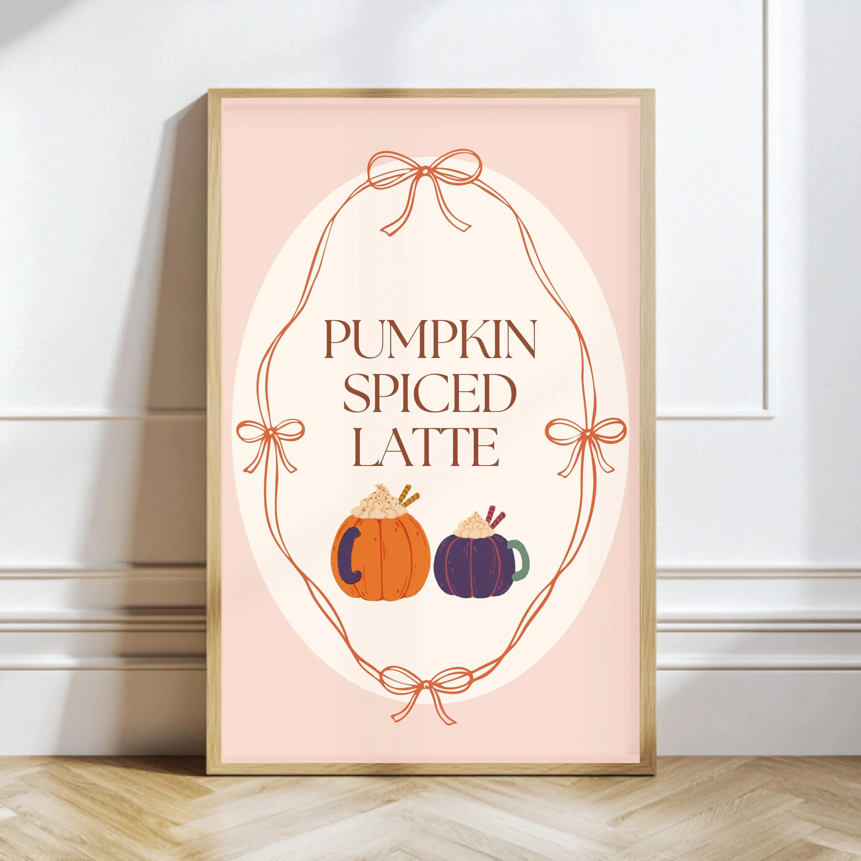 AZNM Striped Pumpkin Spice Latte Quote Canvas Wall Art Farmhouse Autumn Fall Coffee Shop Kitchen Home Decor Unframed Canvas Prin
