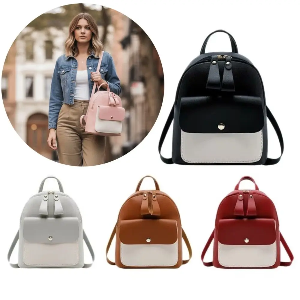 New Mini Small Backpack PU Leather Adjustable Shoulder Bag Zipper Closure Handbag Travel Storage