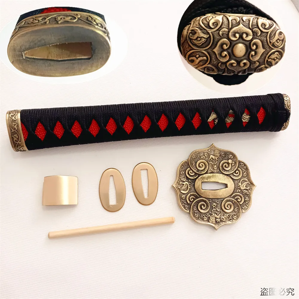 Japanese A Set Brass Tsuba Tsuka Fuchi Menuki Kashira Habaki Seppas Fittings F Japan Katana Sword Hilt Accessories