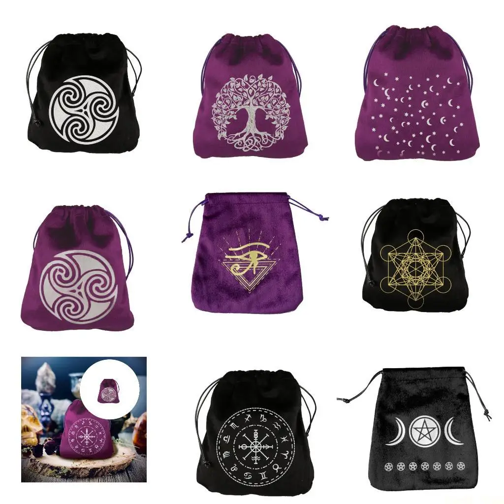 

U2JB Tarots Oracles Card Storage Bag Jewelry Dices Pouches Soft Drawstring Bag