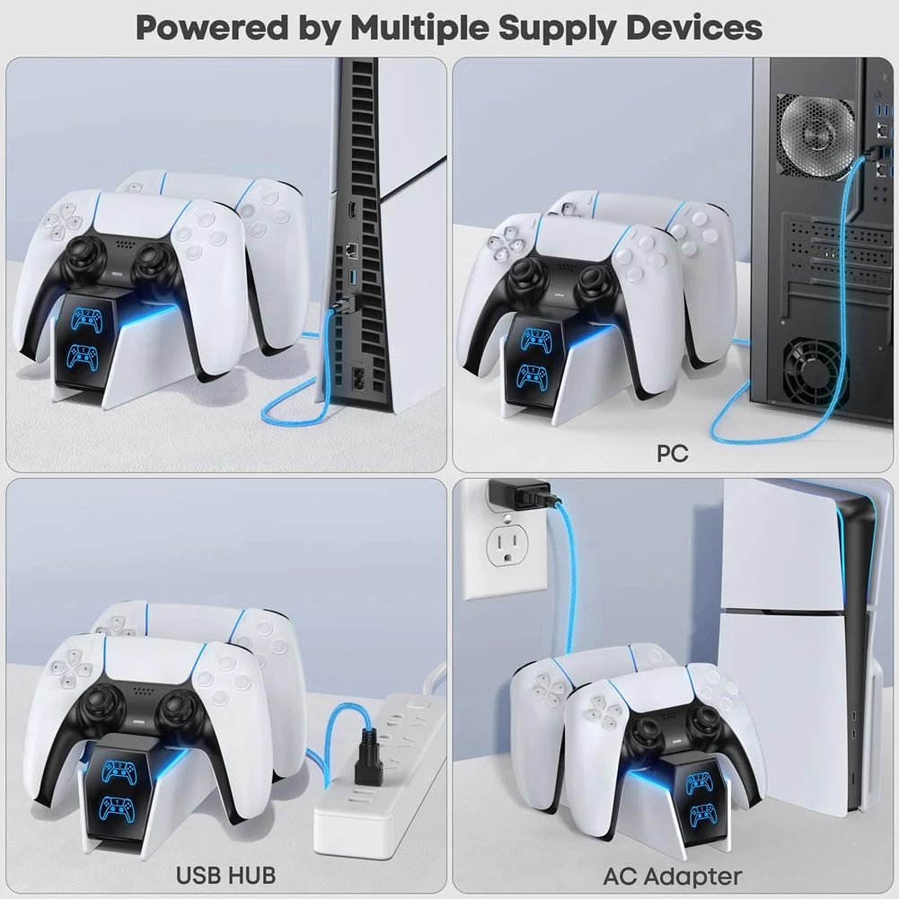 เครื่องชาร์จ N97R สําหรับคอนโทรลเลอร์ PS5 พร้อมอะแดปเตอร์ AC ที่ชาร์จเร็ว และแท่นวางแบบเหนี่ยวนําคู่สําหรับ PlayStation5