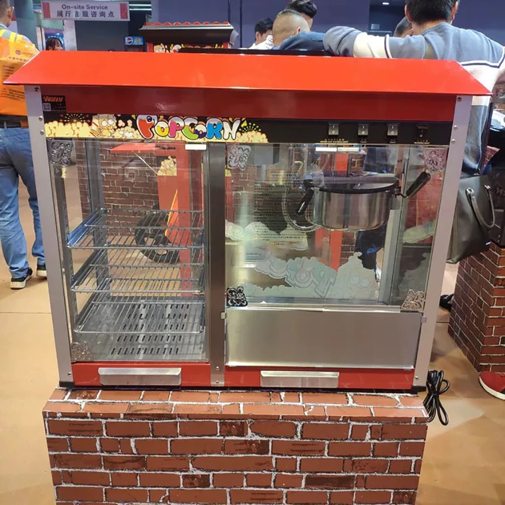 Large electric luxury restaurant popcorn machine with insulated display cabinet