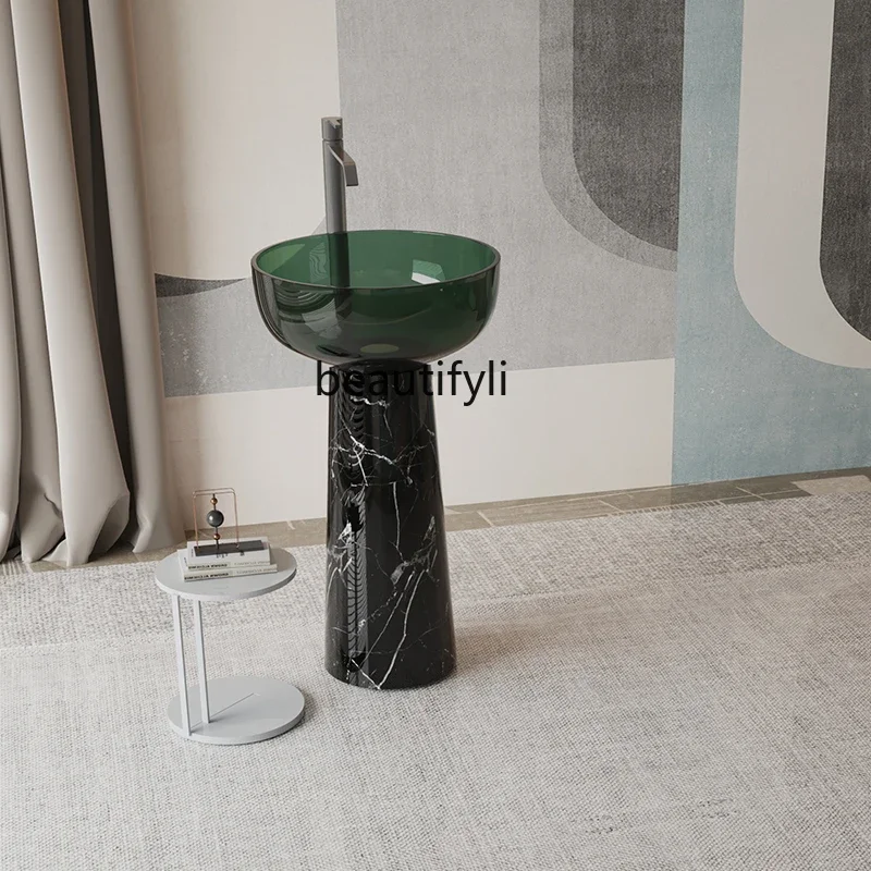 

Black and white marble artificial transparent resin floor-to-ceiling hand washbasin washbasin column basin customization