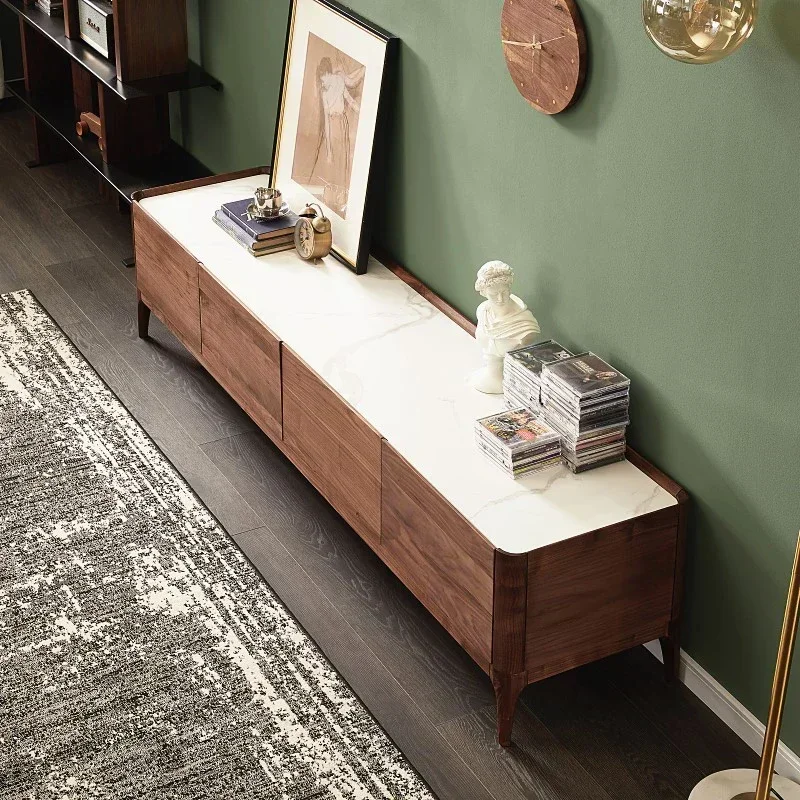 

Solid Wood Stone Plate TV Stand Living Room Floor Cabinet Modern Minimalist Audiovisual Cabinet
